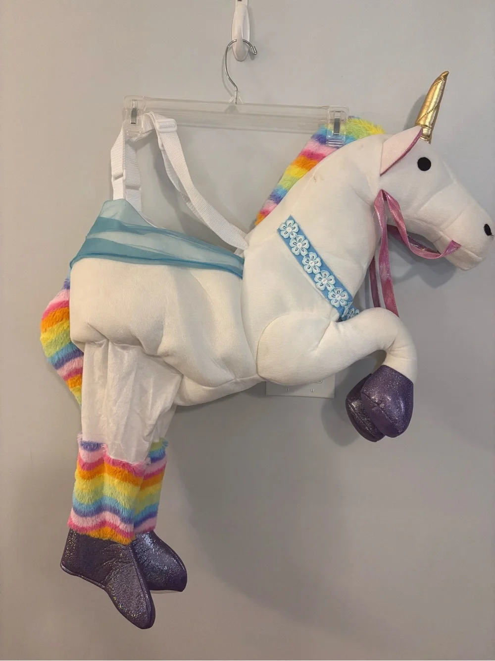 Rainbow Unicorn Plush Riding Halloween Costume Spirit Child One Size 3-6 Years
